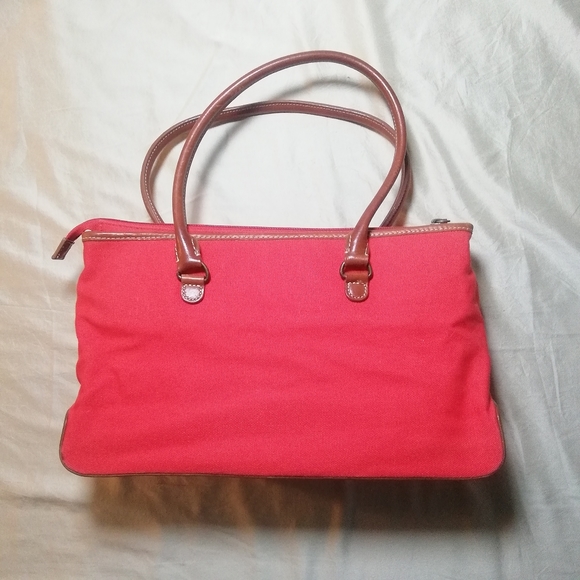 Eddie Bauer red canvas with brown leather bag - Picture 4 of 11